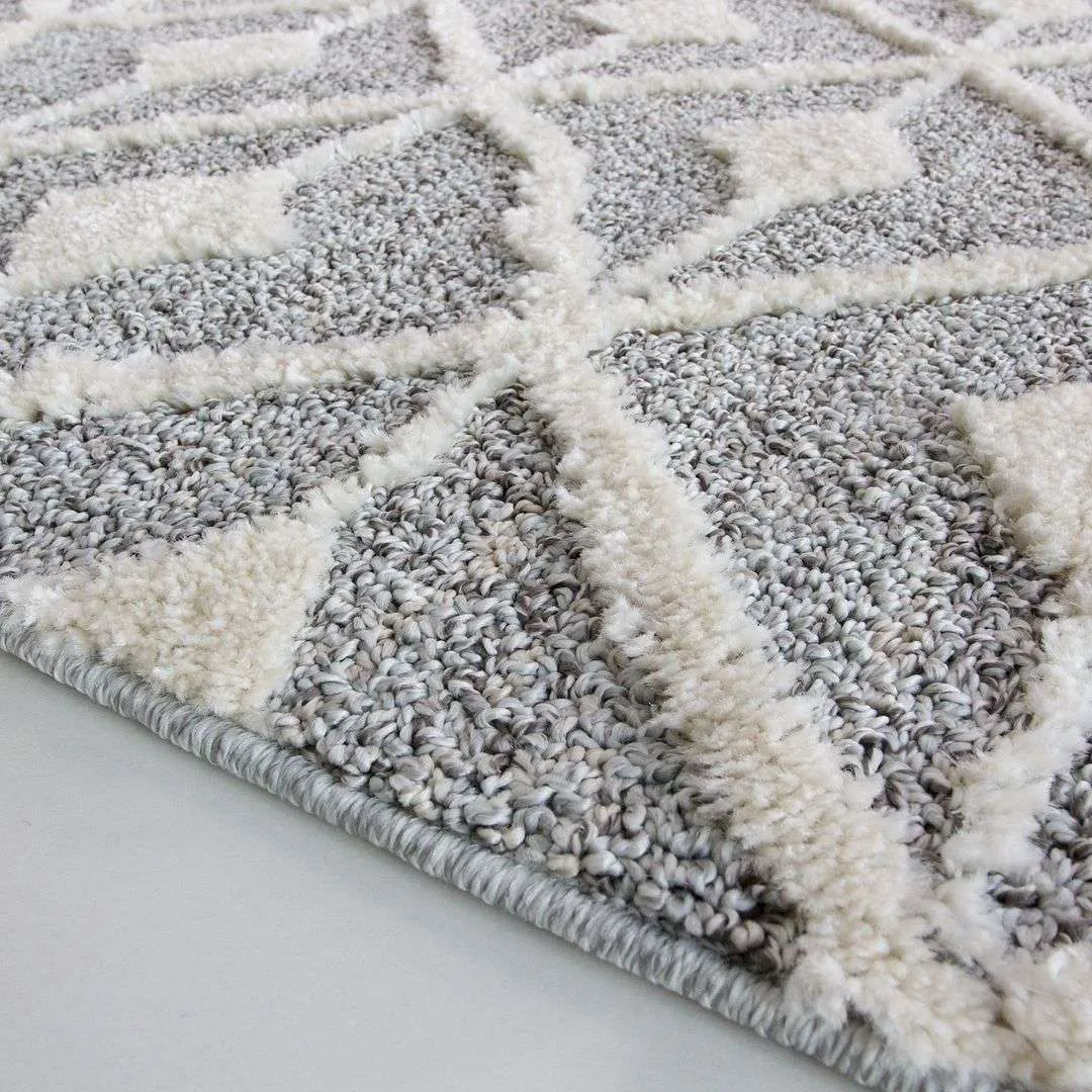 Scandi Grey Cream Tufted Hi Low Pile Rug - Benni