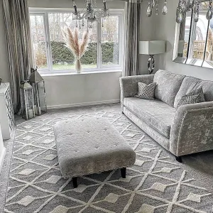 Scandi Grey Cream Tufted Hi Low Pile Rug - Benni