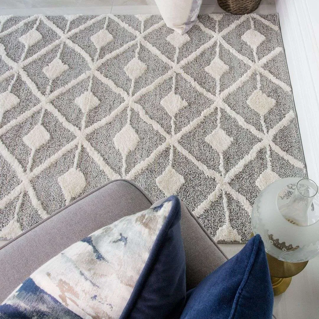 Scandi Grey Cream Tufted Hi Low Pile Rug - Benni