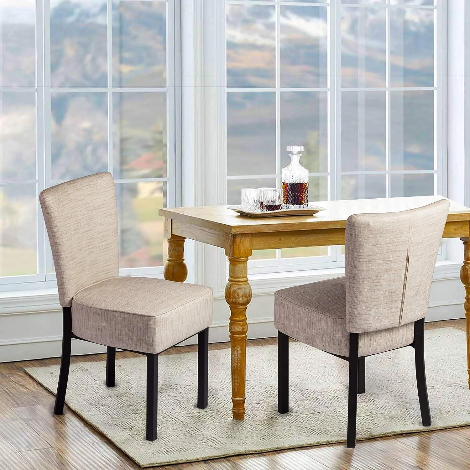 Set of 2 Upholstered Dining Chairs PU Leather Modern Dining Room Chairs, Cream