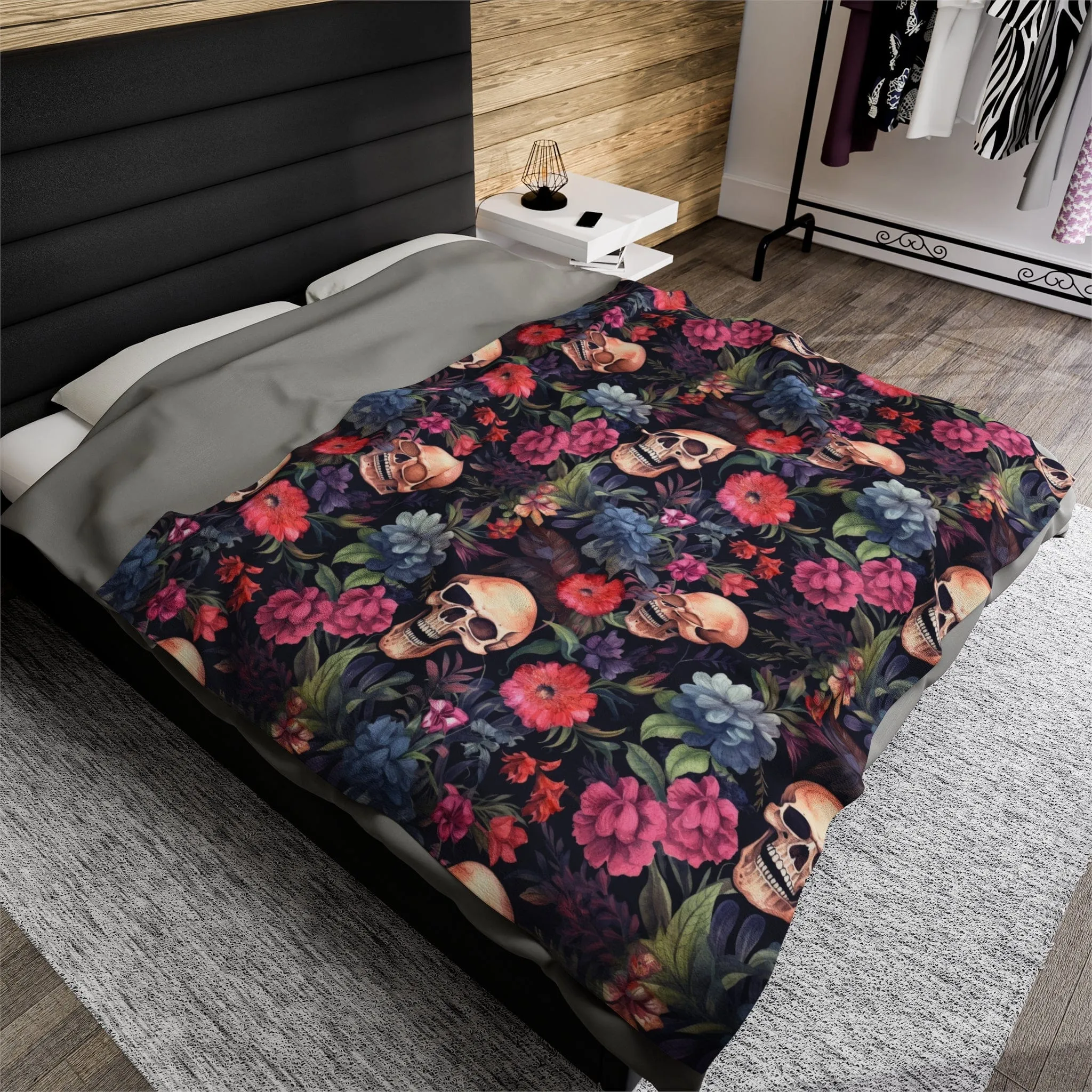Skulls and Flowers Throw Blanket