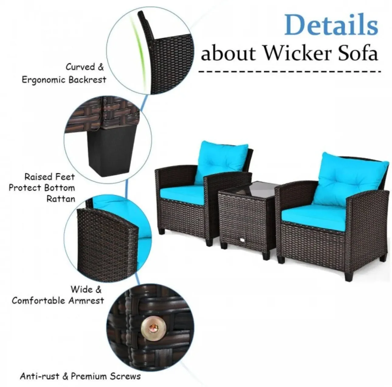 Super Relaxing 3-Piece Heavy Duty Rattan / Wicker Patio Furniture Set With Washable Cushions | Waterproof | 6 Colours