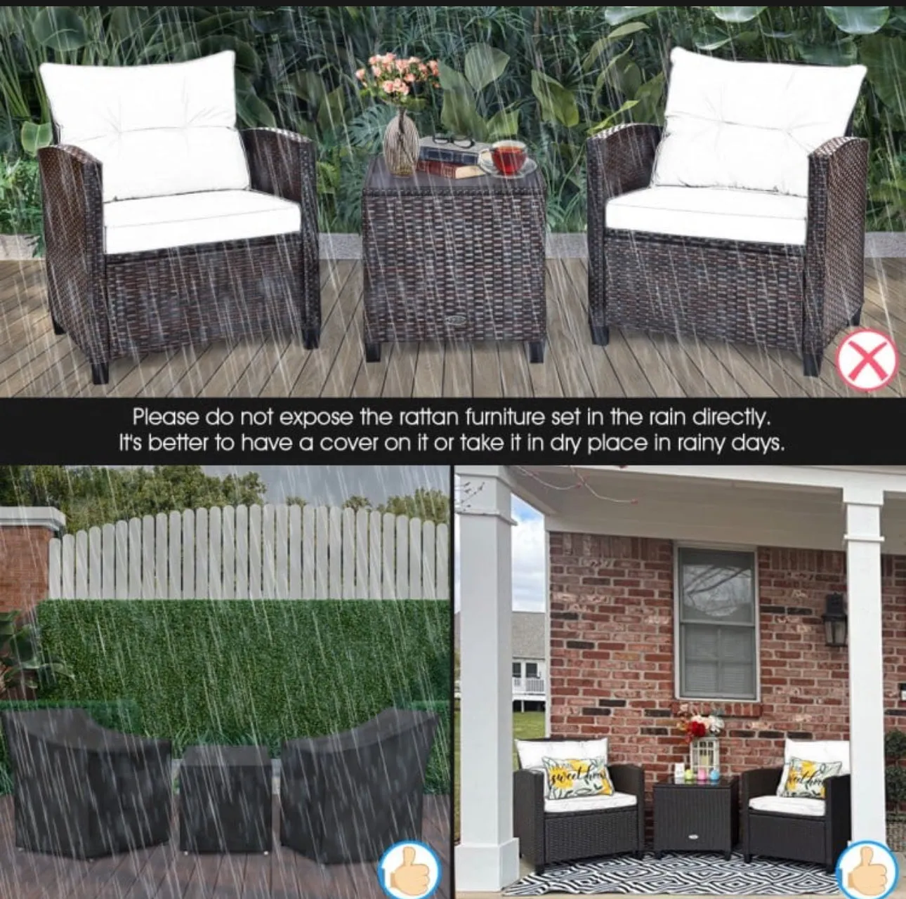 Super Relaxing 3-Piece Heavy Duty Rattan / Wicker Patio Furniture Set With Washable Cushions | Waterproof | 6 Colours