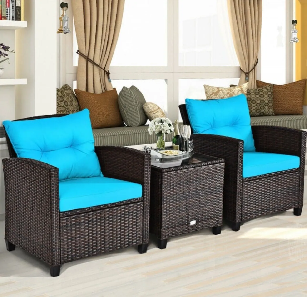 Super Relaxing 3-Piece Heavy Duty Rattan / Wicker Patio Furniture Set With Washable Cushions | Waterproof | 6 Colours