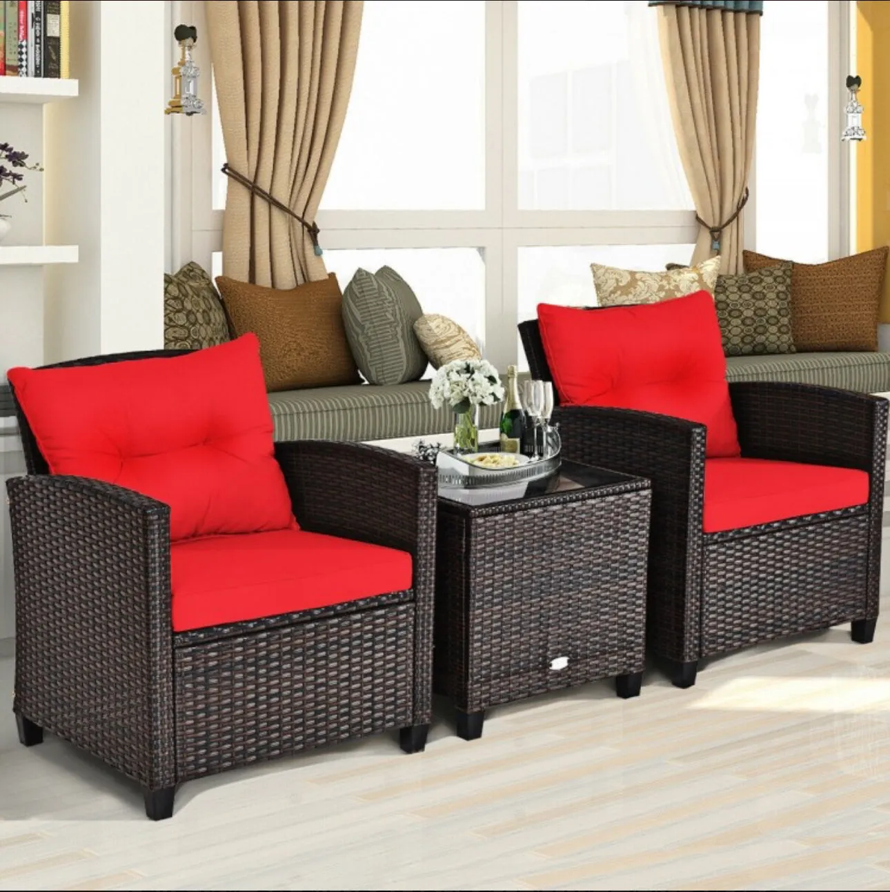 Super Relaxing 3-Piece Heavy Duty Rattan / Wicker Patio Furniture Set With Washable Cushions | Waterproof | 6 Colours