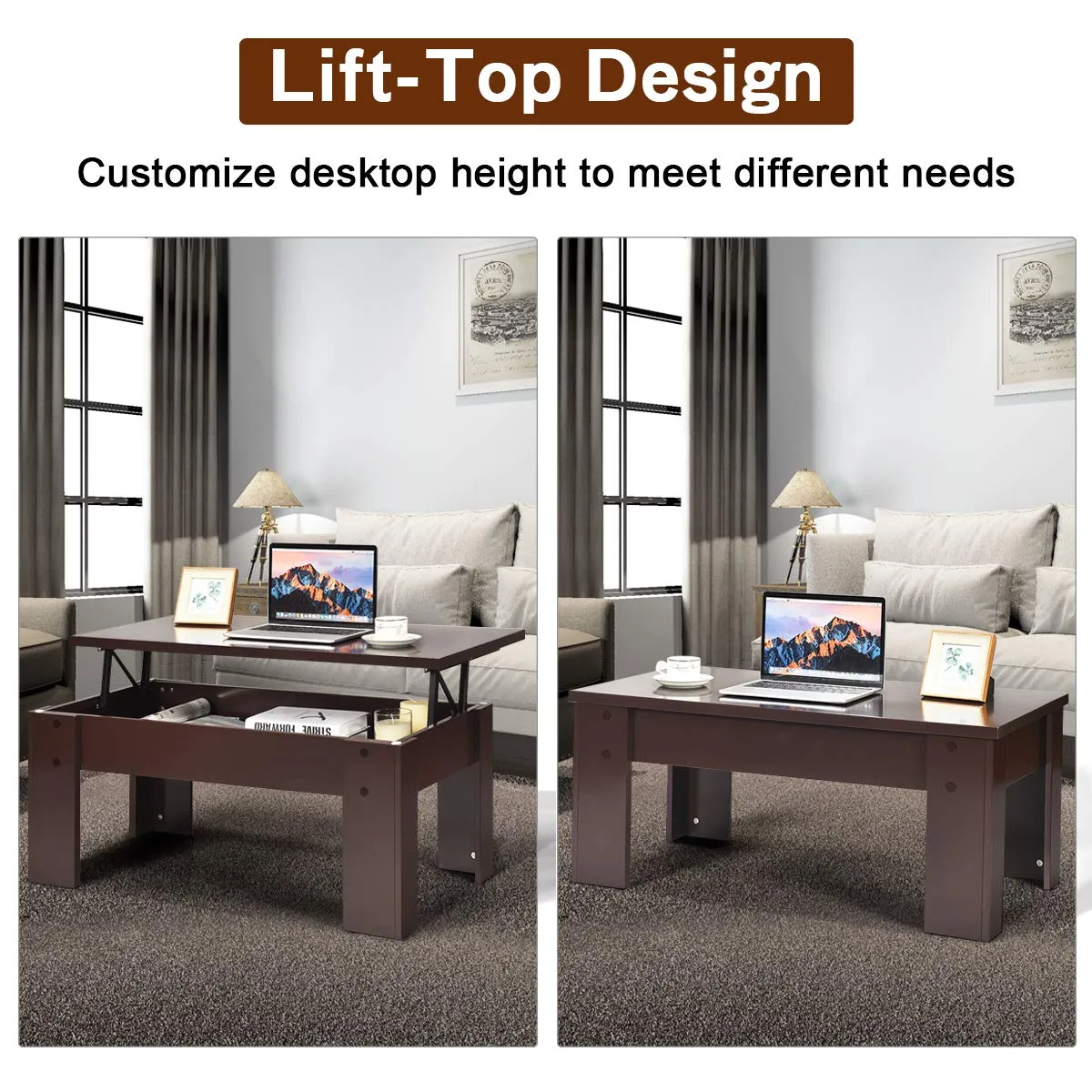 Tangkula Lift Top Coffee Table, w/Hidden Storage Compartment, Cocktail Table
