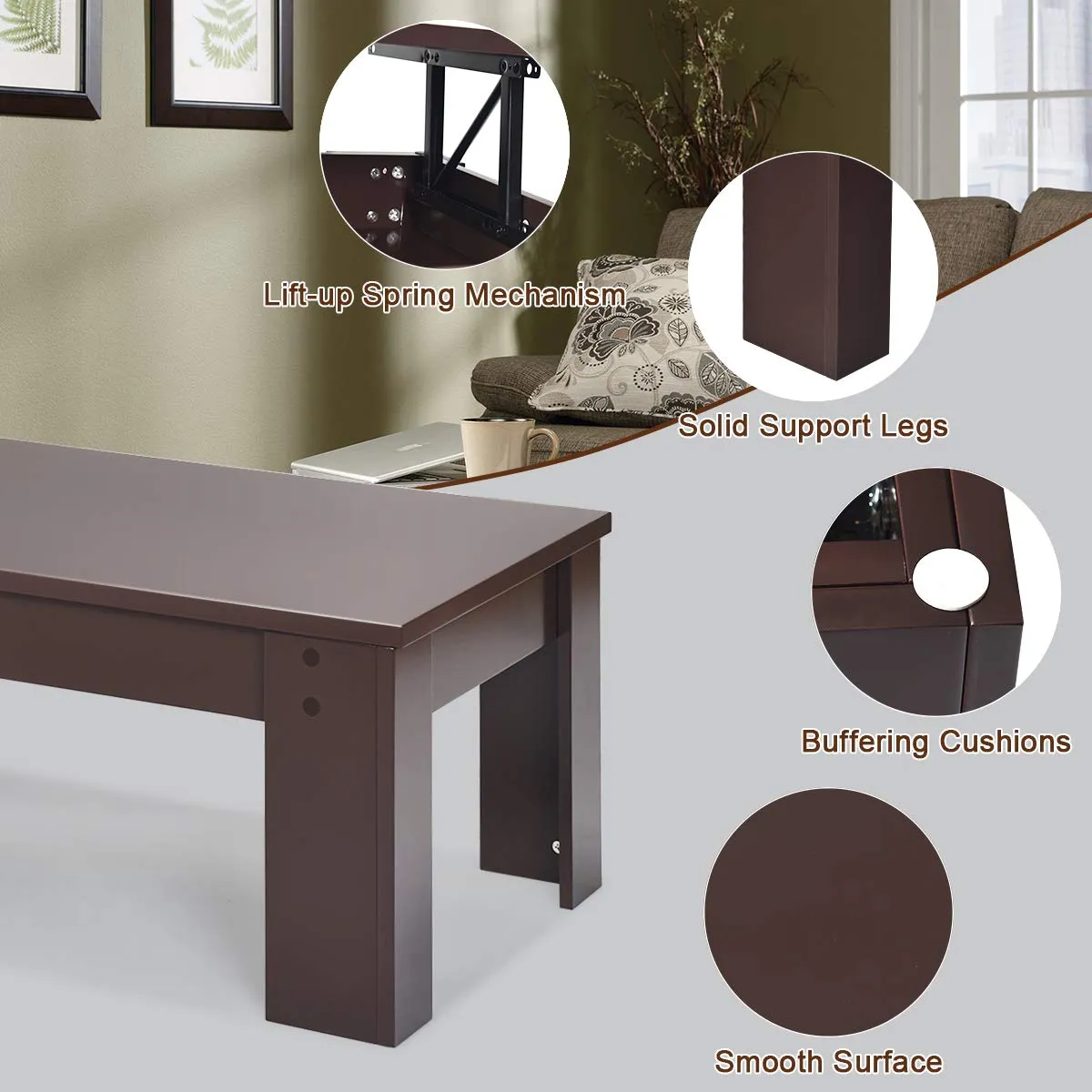 Tangkula Lift Top Coffee Table, w/Hidden Storage Compartment, Cocktail Table