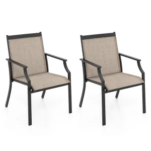 Tangkula Patio Dining Chairs Set of 2, Large Outdoor Chairs with Breathable Seat & Metal Frame