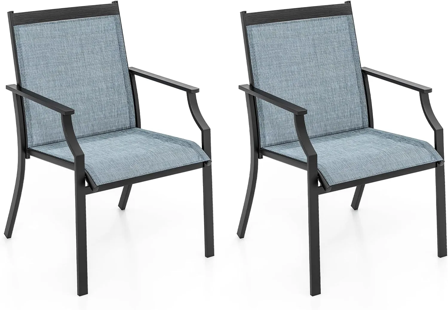 Tangkula Patio Dining Chairs Set of 2, Large Outdoor Chairs with Breathable Seat & Metal Frame