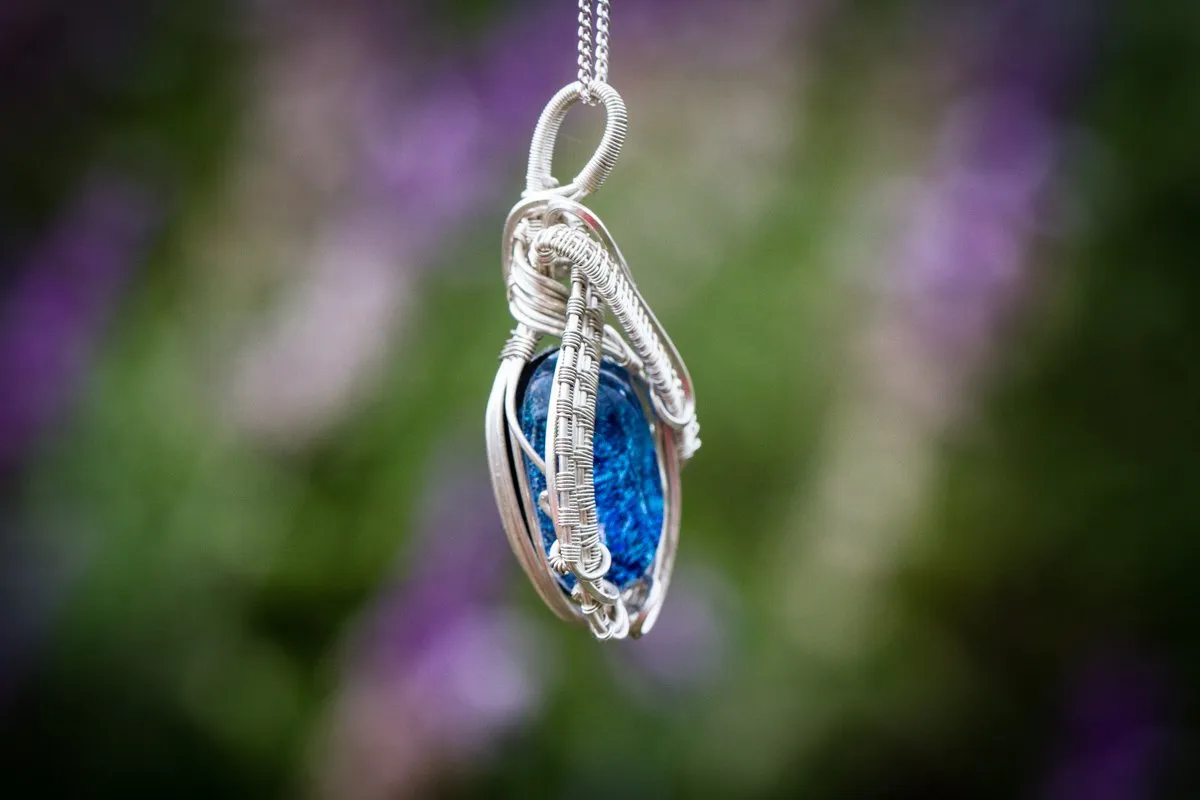 The Soho - Sterling Silver Wire Wrapped Dichroic Glass Pendant with Cremation Ash