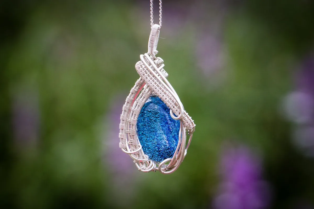 The Soho - Sterling Silver Wire Wrapped Dichroic Glass Pendant with Cremation Ash