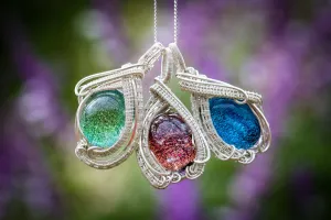 The Soho - Sterling Silver Wire Wrapped Dichroic Glass Pendant with Cremation Ash