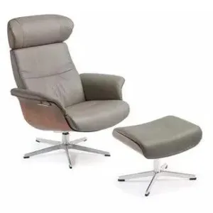 TIMEOUT Recliner   Footstool   Cement Leather    Walnut