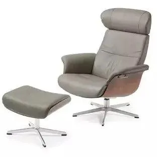 TIMEOUT Recliner   Footstool   Cement Leather    Walnut
