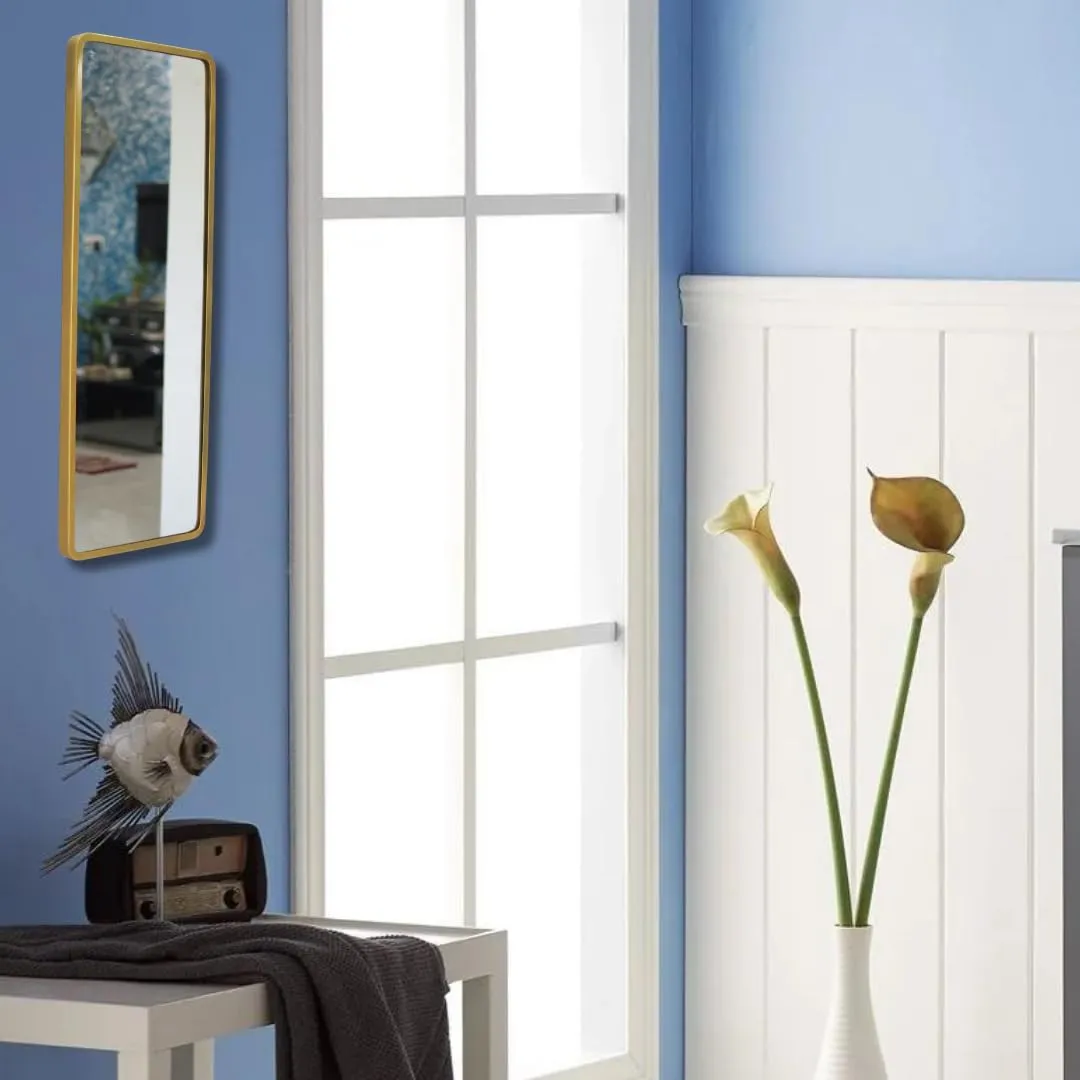 TINITALO Modern Elegance Rectangular Wall-Mounted Mirror Metal Framed Wall Mirror Bathroom Mirror Living Room Mirror Home Decor Mirror 18 x 48 Inches Golden MF 101