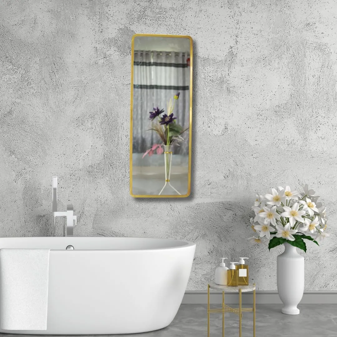 TINITALO Modern Elegance Rectangular Wall-Mounted Mirror Metal Framed Wall Mirror Bathroom Mirror Living Room Mirror Home Decor Mirror 18 x 48 Inches Golden MF 101