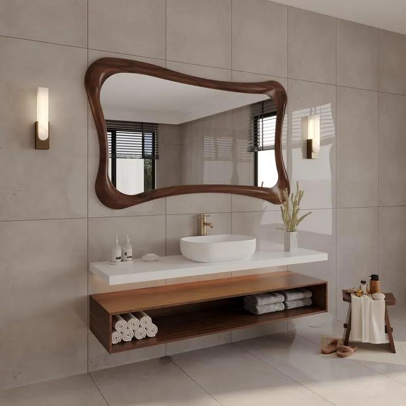 UNIVERSAL WOOD CRAFTS Wooden Framed Wall Mirror Frame Full Lenth, Curved Design, 60 x 160 cm Brown for Bedroom Livingroom (Only Frame Without Mirror) (Irregular Frame 4×2 feet)