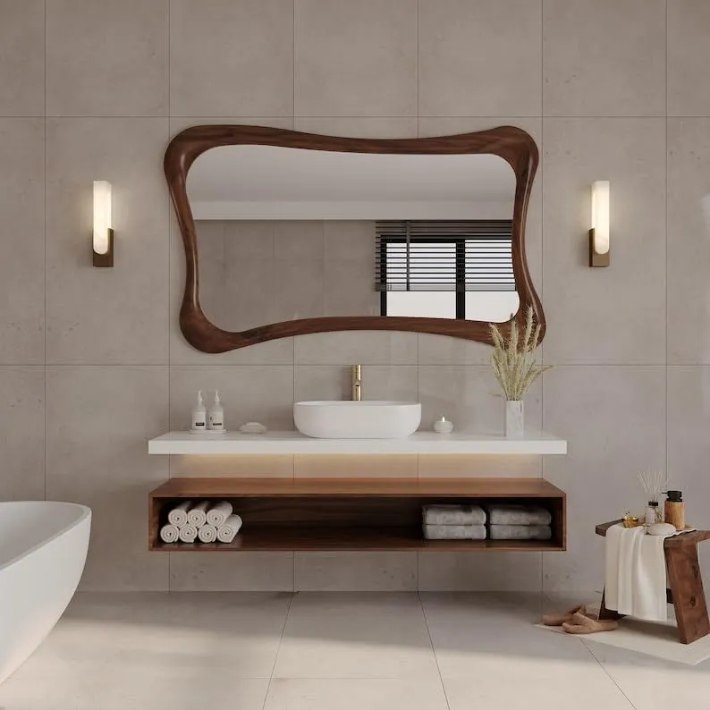 UNIVERSAL WOOD CRAFTS Wooden Framed Wall Mirror Frame Full Lenth, Curved Design, 60 x 160 cm Brown for Bedroom Livingroom (Only Frame Without Mirror) (Irregular Frame 4×2 feet)