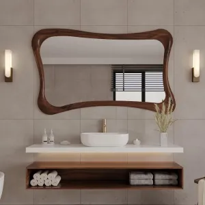 UNIVERSAL WOOD CRAFTS Wooden Framed Wall Mirror Frame Full Lenth, Curved Design, 60 x 160 cm Brown for Bedroom Livingroom (Only Frame Without Mirror) (Irregular Frame 4×2 feet)