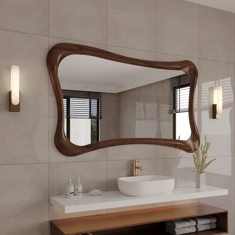 UNIVERSAL WOOD CRAFTS Wooden Framed Wall Mirror Frame Full Lenth, Curved Design, 60 x 160 cm Brown for Bedroom Livingroom (Only Frame Without Mirror) (Irregular Frame 4×2 feet)