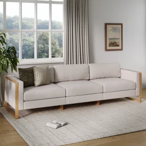 Upholstered 3-Seat Wood Sofa Bisque Linen