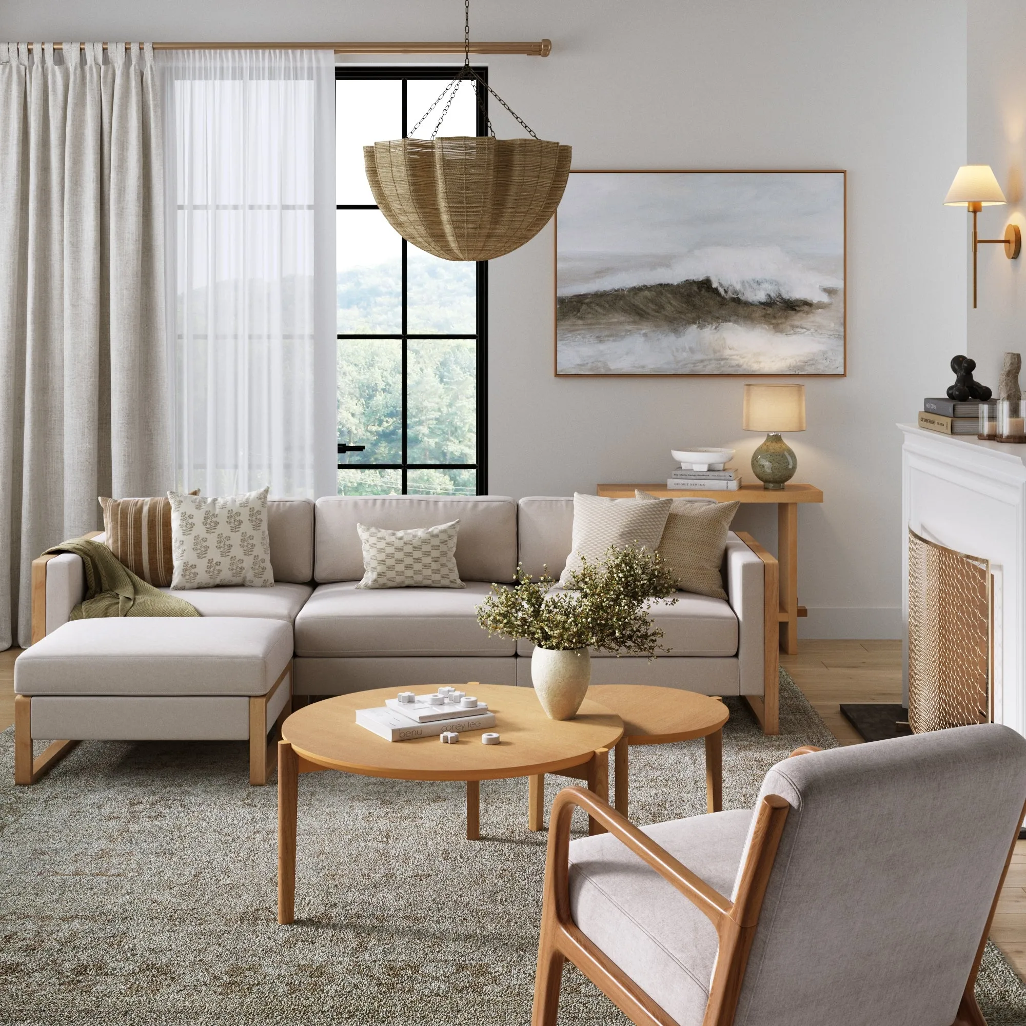 Upholstered Ottoman with Storage Bisque Linen