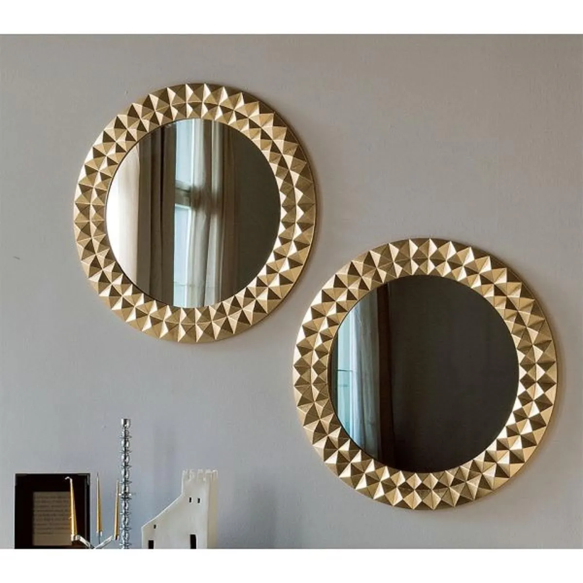 UPZING DECOR Wood Wall Mirror Frame Wall Hanging Wall Floating for Room Hall Bathroom Home Decor Living Room Set of 2 |Golden (24"x24")