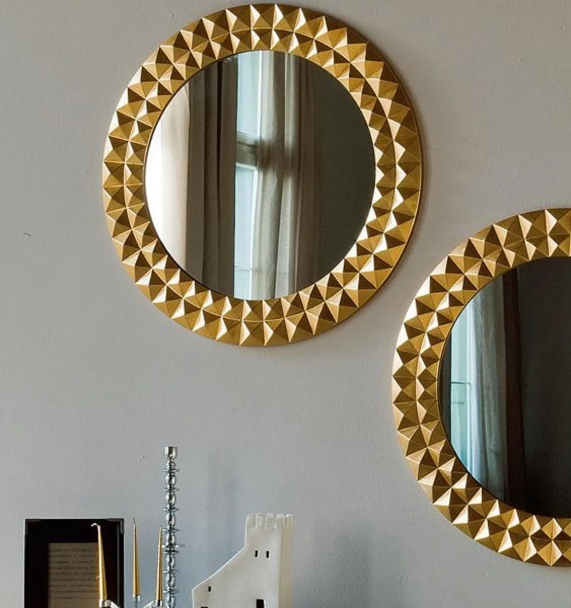 UPZING DECOR Wood Wall Mirror Frame Wall Hanging Wall Floating for Room Hall Bathroom Home Decor Living Room Set of 2 |Golden (24"x24")