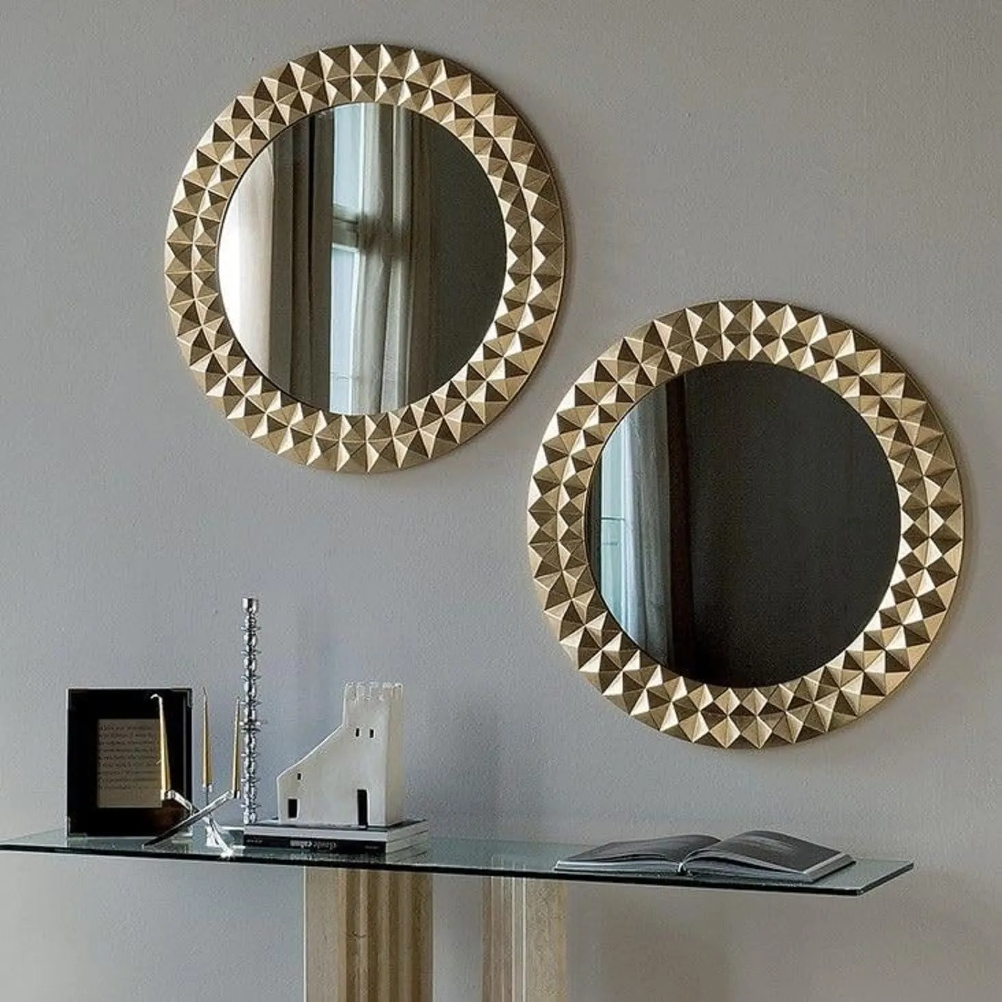 UPZING DECOR Wood Wall Mirror Frame Wall Hanging Wall Floating for Room Hall Bathroom Home Decor Living Room Set of 2 |Golden (24"x24")