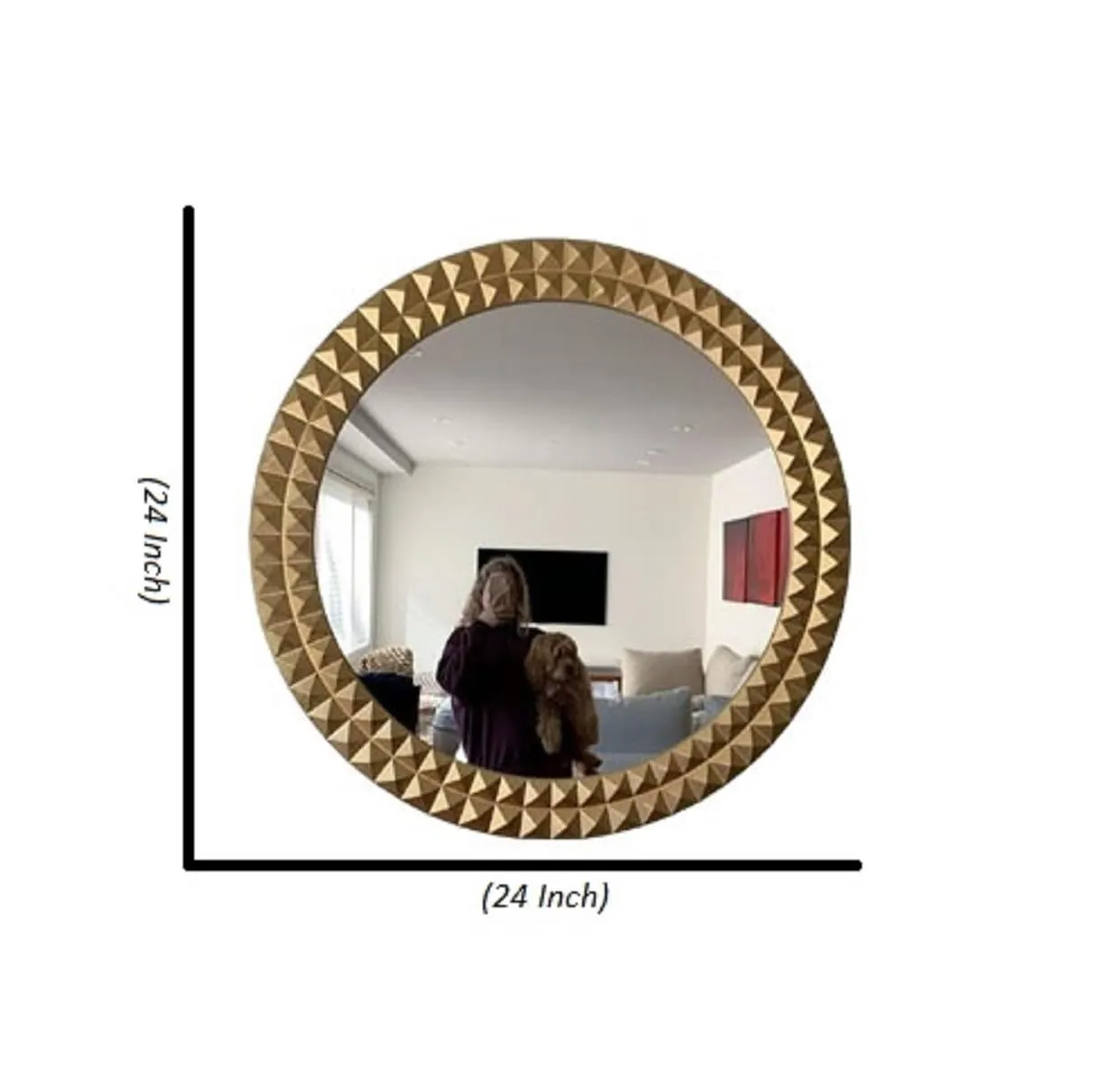 UPZING DECOR Wood Wall Mirror Frame Wall Hanging Wall Floating for Room Hall Bathroom Home Decor Living Room Set of 2 |Golden (24"x24")