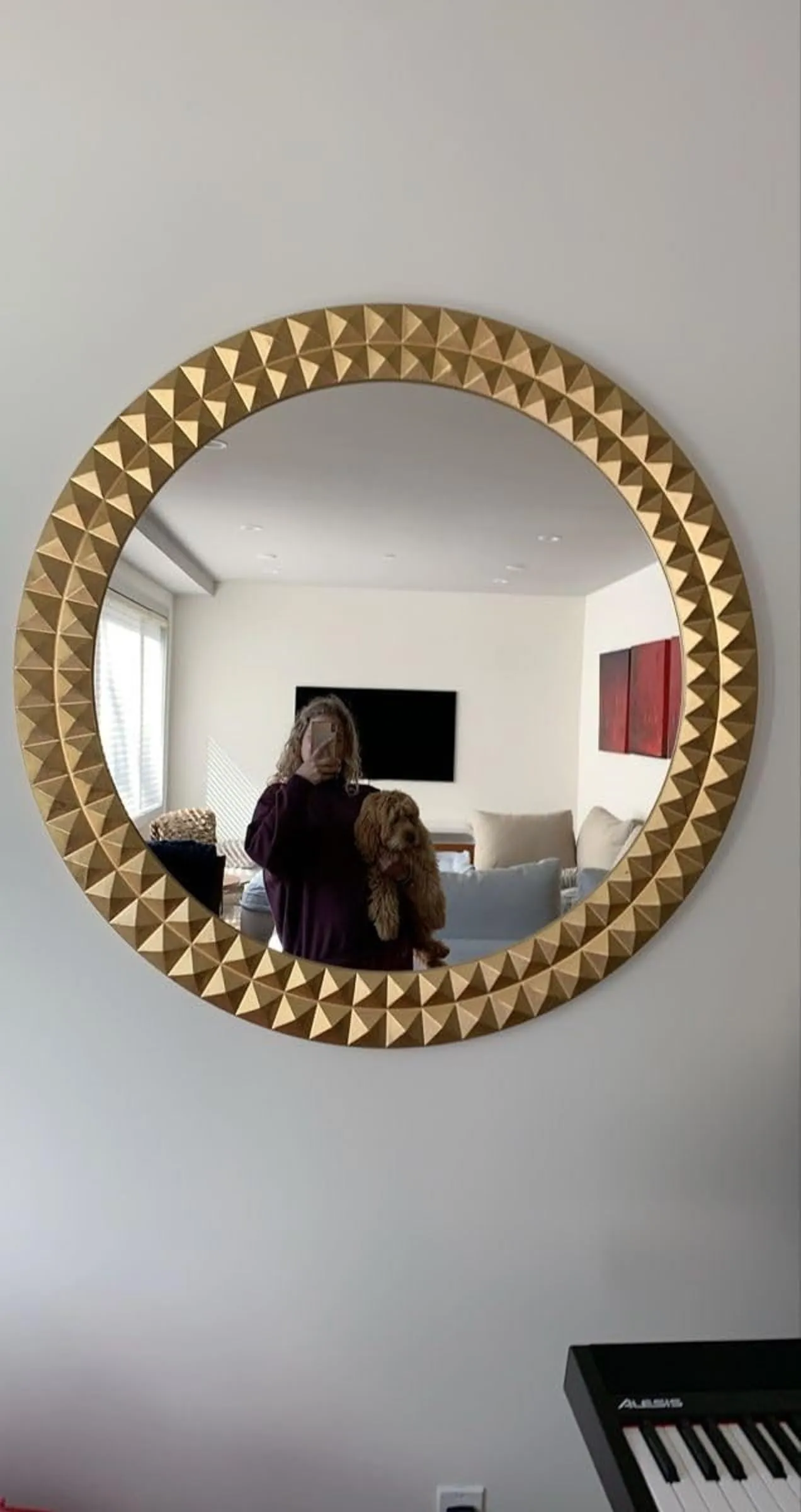 UPZING DECOR Wood Wall Mirror Frame Wall Hanging Wall Floating for Room Hall Bathroom Home Decor Living Room Set of 2 |Golden (24"x24")