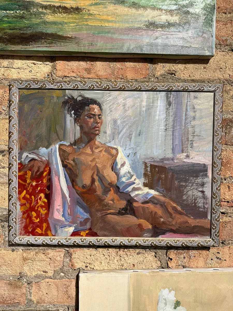 Vintage Reclining Nude Oil Painting