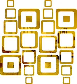 Wall1ders 24 Square Golden Six Size Square Mirror Stickers for Wall, Wall Mirror Stickers, Acrylic Stickers, Wall Stickers for Bedroom Hall