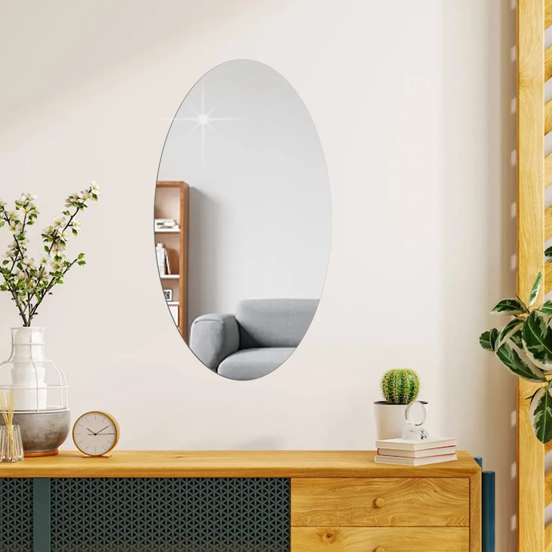 WallDaddy - Self Adhesive Plastic Oval Mirror for Wall Stickers (30x20) Cm Frameless Flexible Mirror for Bathroom | Bedroom | Living Room (AG-OvalMirror) Wall Sticker Mirror Non-Glass