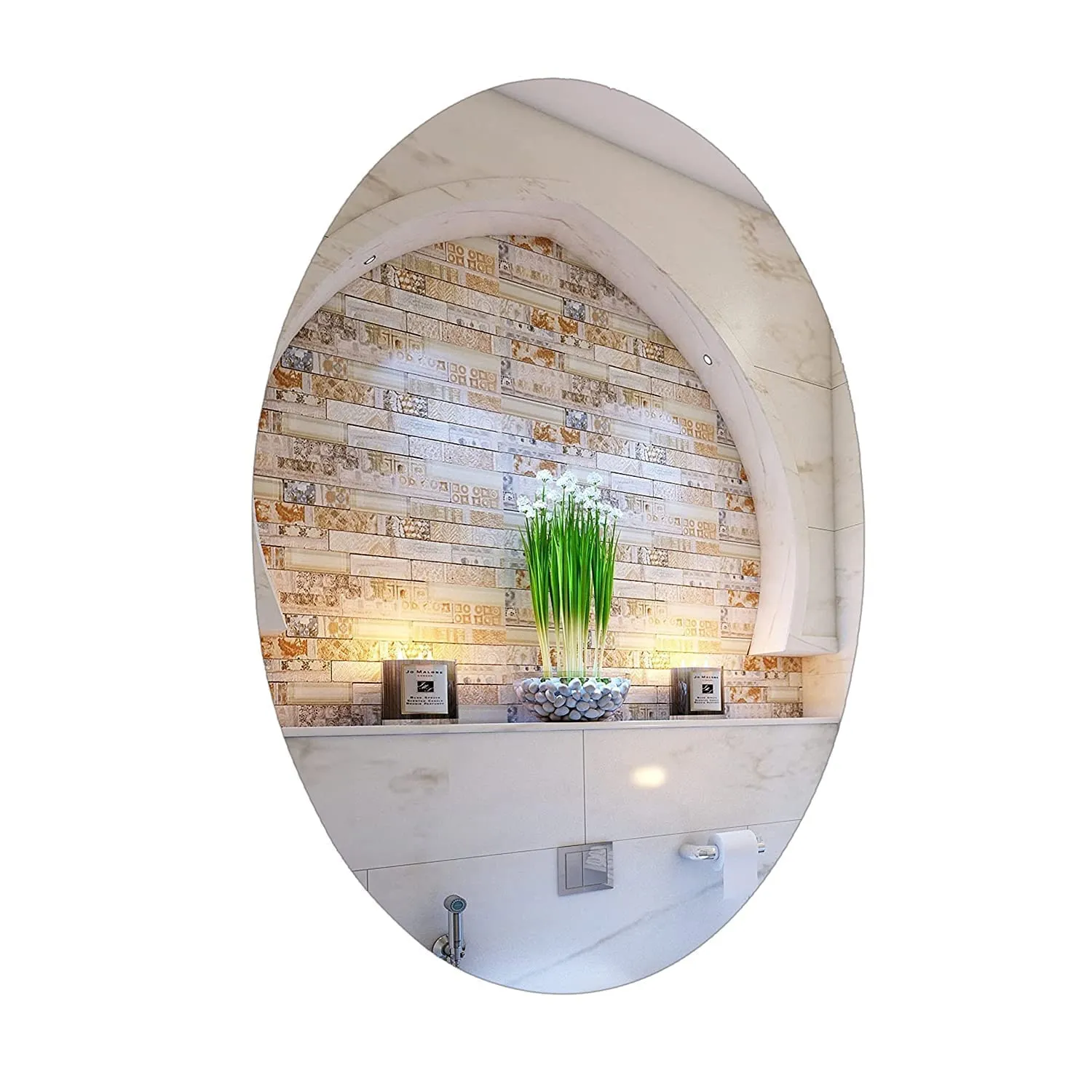 WallDaddy - Self Adhesive Plastic Oval Mirror for Wall Stickers (30x20) Cm Frameless Flexible Mirror for Bathroom | Bedroom | Living Room (AG-OvalMirror) Wall Sticker Mirror Non-Glass