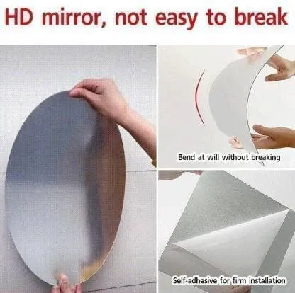 WallDaddy - Self Adhesive Plastic Oval Mirror for Wall Stickers (30x20) Cm Frameless Flexible Mirror for Bathroom | Bedroom | Living Room (AG-OvalMirror) Wall Sticker Mirror Non-Glass