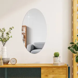 WallDaddy - Self Adhesive Plastic Oval Mirror for Wall Stickers (30x20) Cm Frameless Flexible Mirror for Bathroom | Bedroom | Living Room (J-OvalMirror) Wall Sticker Mirror Non-Glass, Silver, Unframed