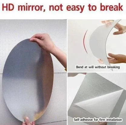 WallDaddy - Self Adhesive Plastic Oval Mirror for Wall Stickers (30x20) Cm Frameless Flexible Mirror for Bathroom | Bedroom | Living Room (J-OvalMirror) Wall Sticker Mirror Non-Glass, Silver, Unframed