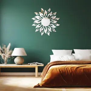 WallWear Mirror Sticker for Home | Mirror Finish Wall Stickers | Pack of (Sunflame Silver) -Self Adhesive Acrylic Sticker, Mirror Stickers for Home & Festivals Decoration