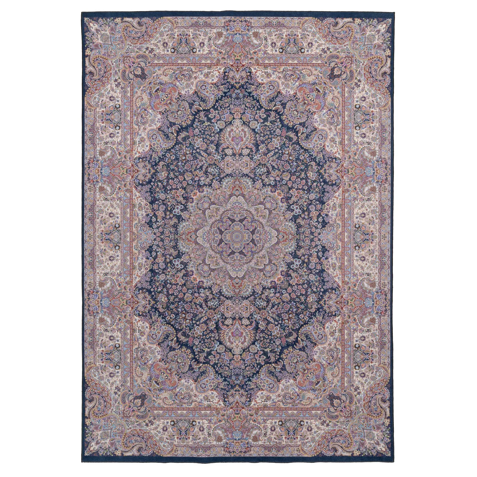 Washable Low Pile Blue Vintage Rug - Darcie