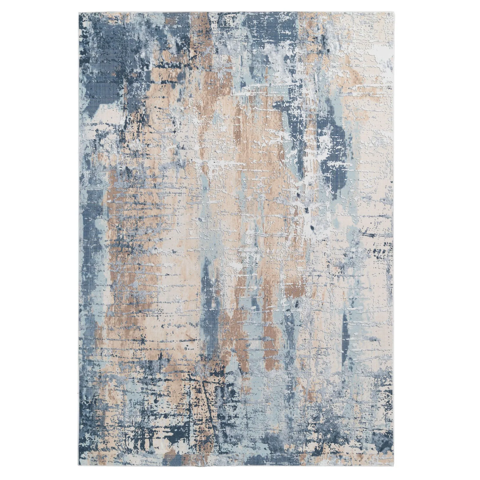 Washable Navy Gold Distressed Rug - Mabel