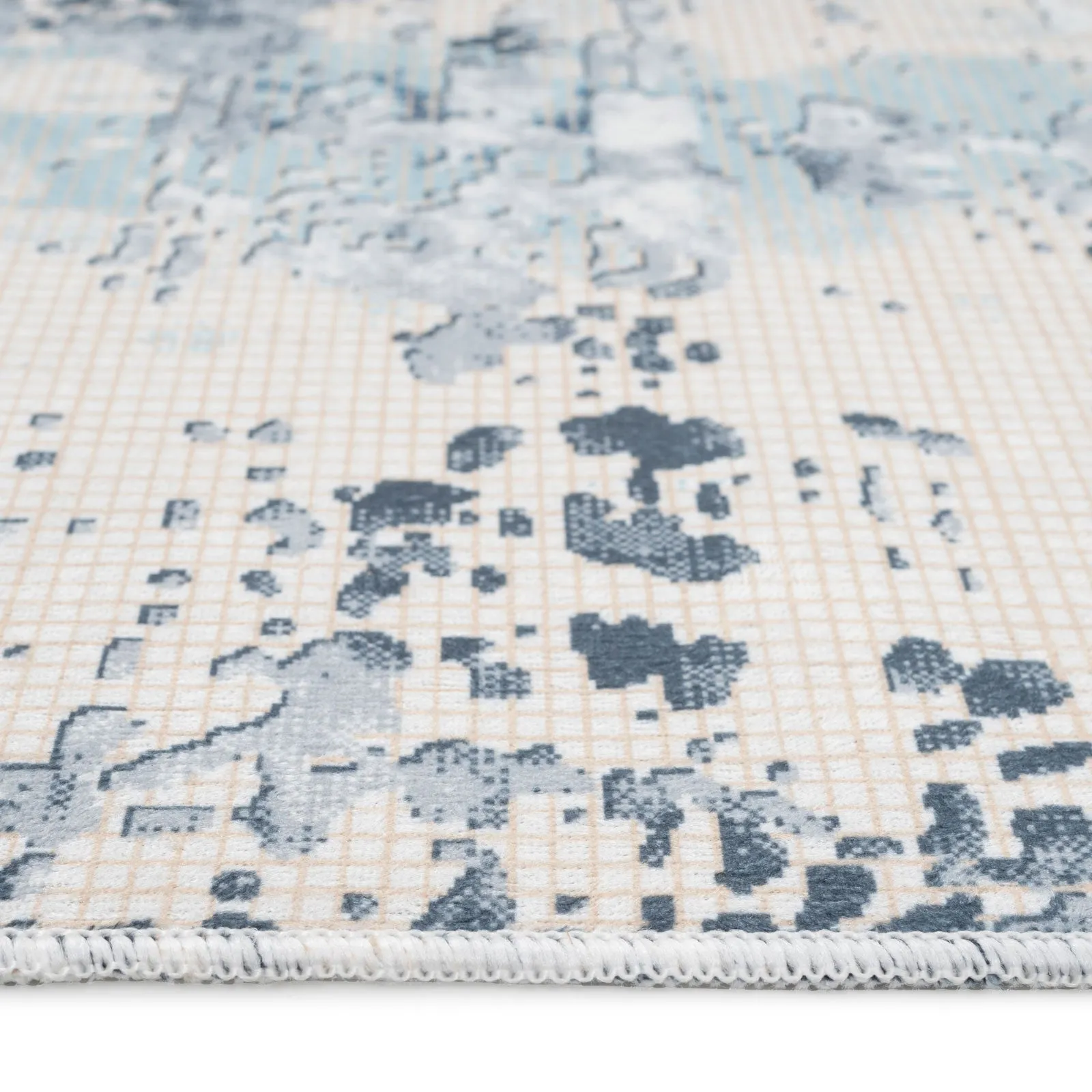 Washable Navy Gold Distressed Rug - Mabel
