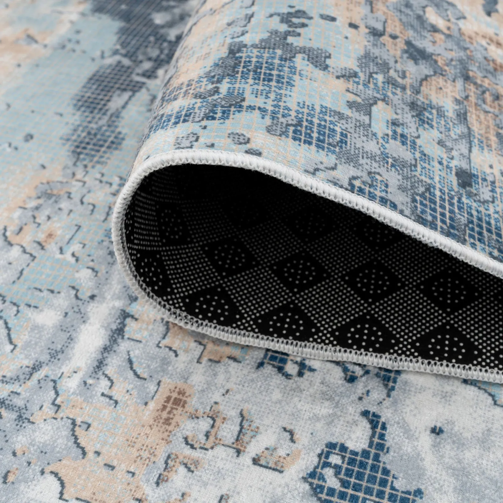 Washable Navy Gold Distressed Rug - Mabel