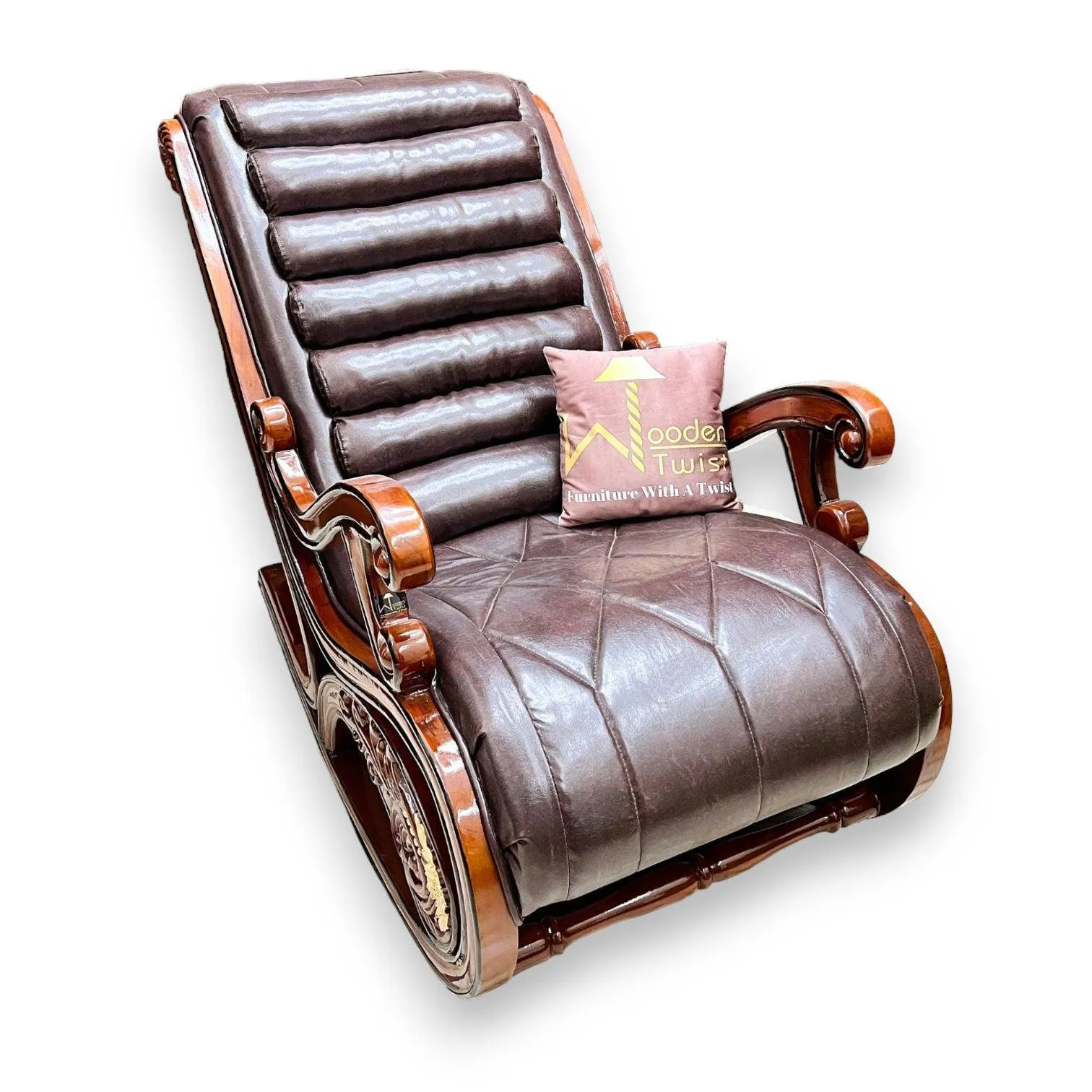Wooden Twist Vintage Hand Carved Teak Wood Antique Rocking Chair