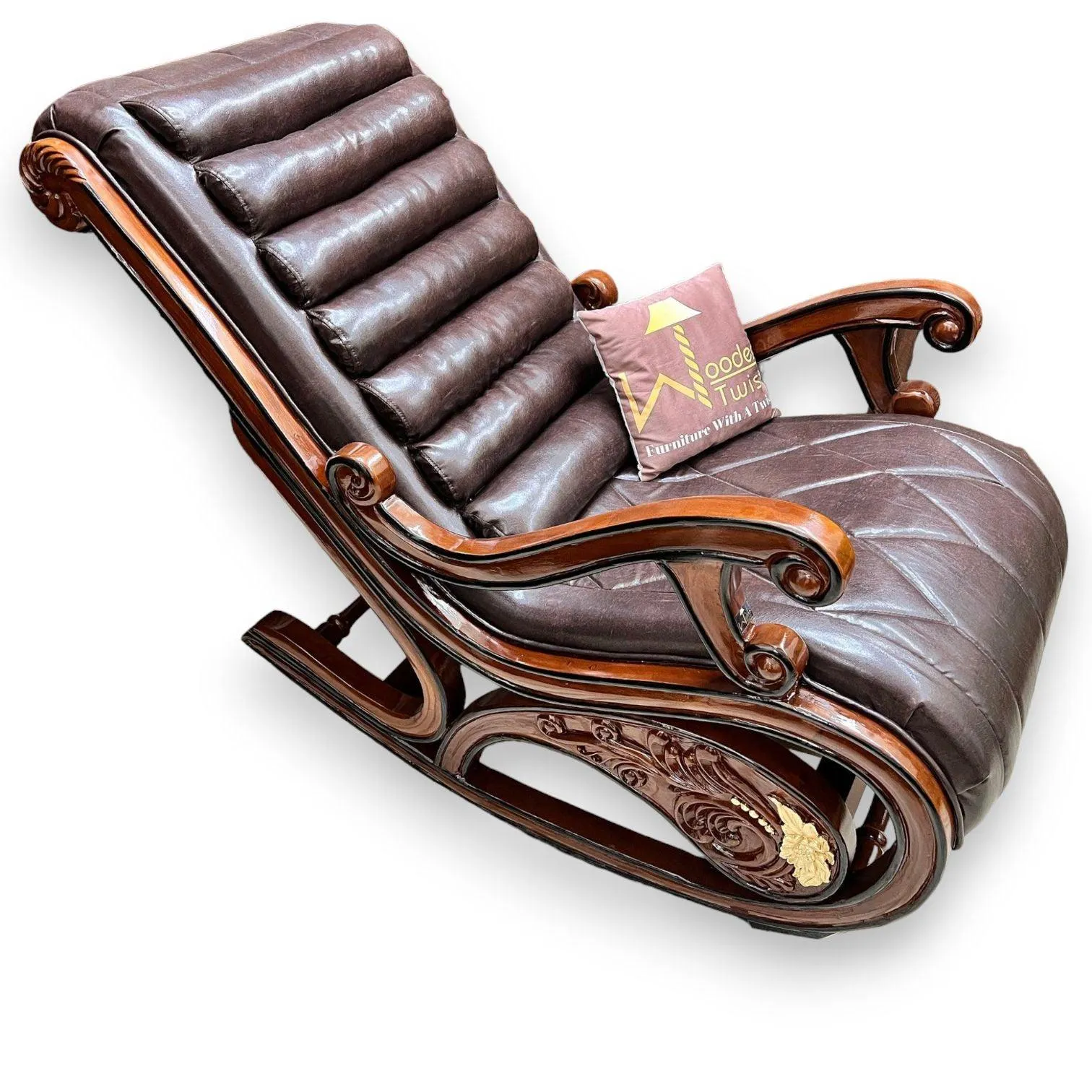 Wooden Twist Vintage Hand Carved Teak Wood Antique Rocking Chair