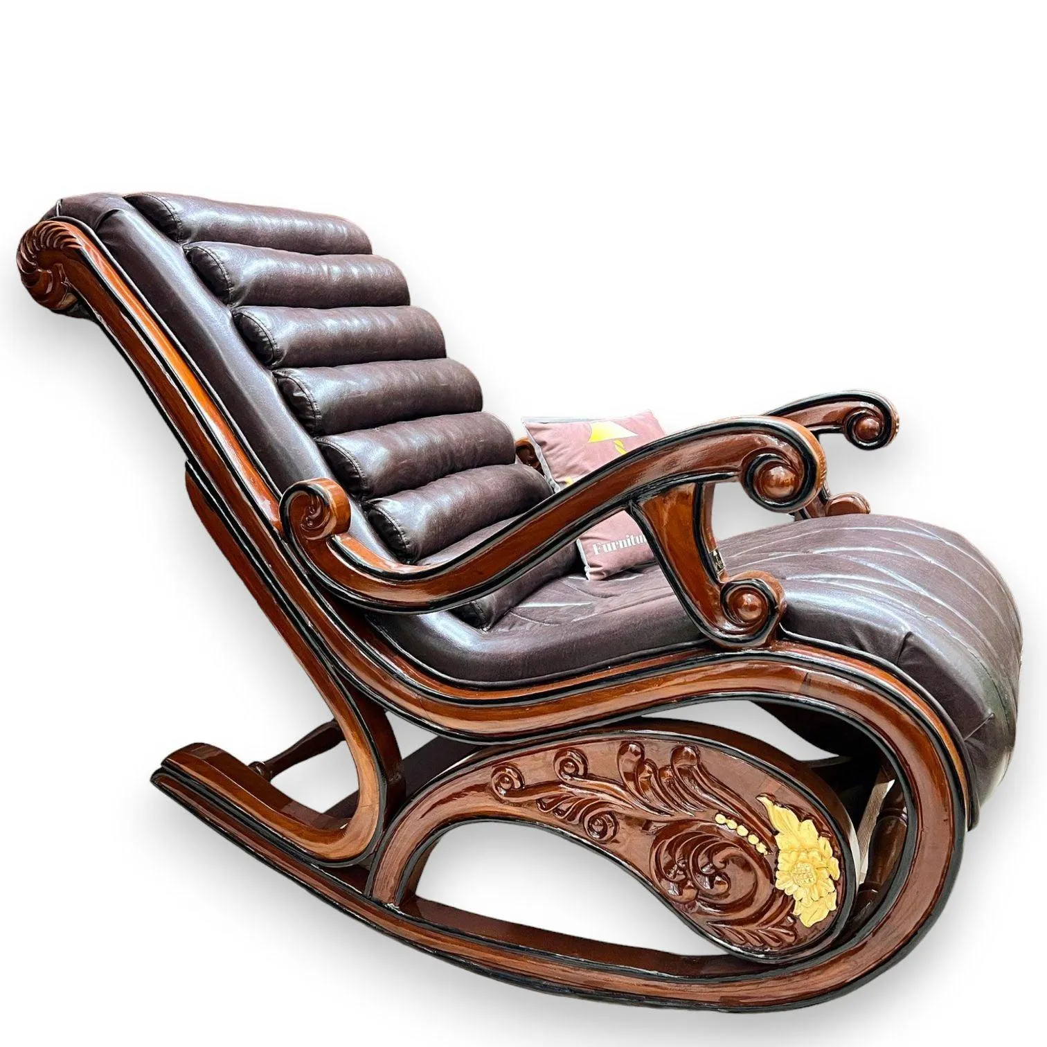 Wooden Twist Vintage Hand Carved Teak Wood Antique Rocking Chair