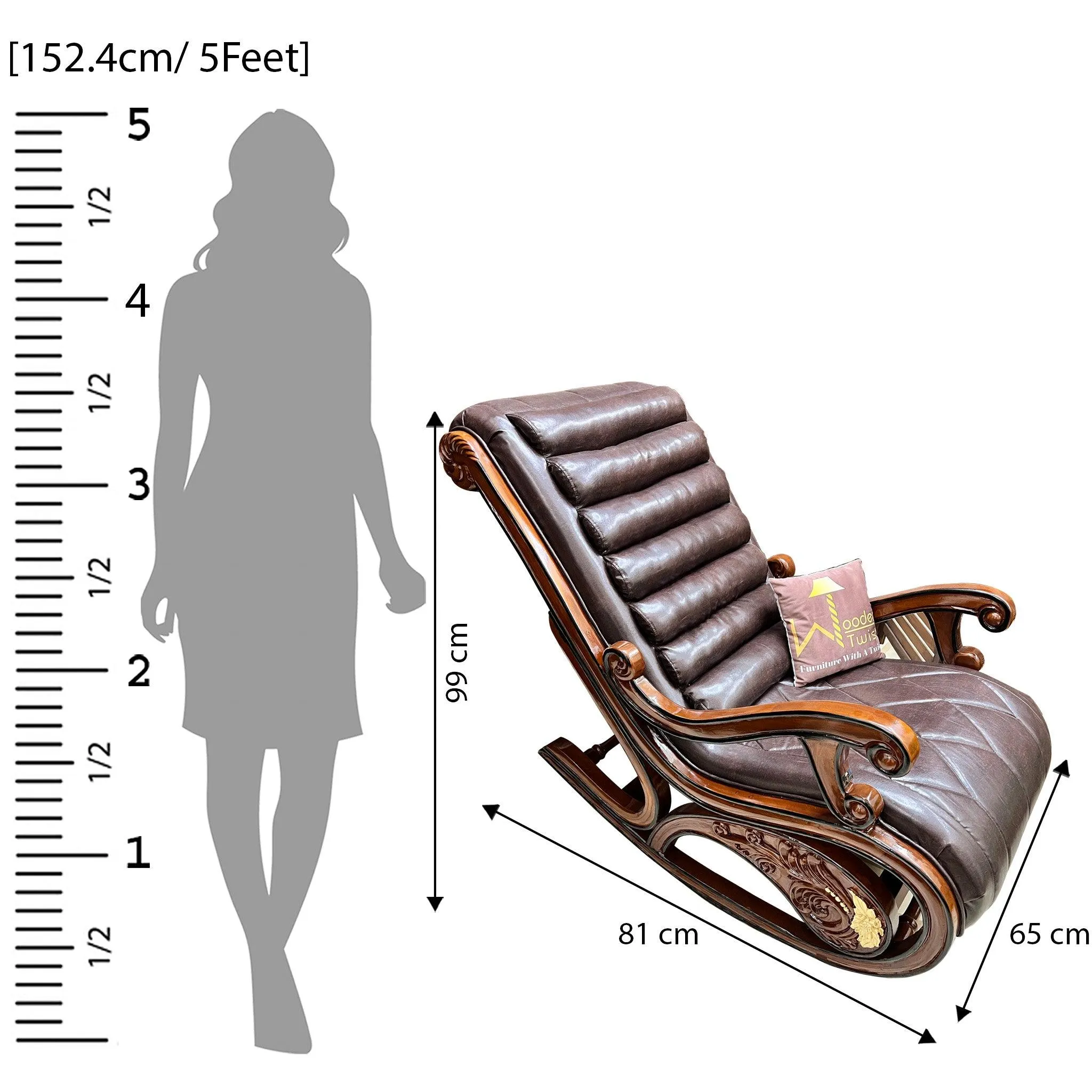 Wooden Twist Vintage Hand Carved Teak Wood Antique Rocking Chair