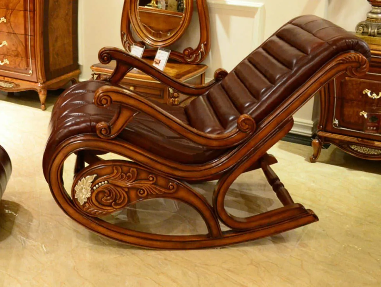 Wooden Twist Vintage Hand Carved Teak Wood Antique Rocking Chair