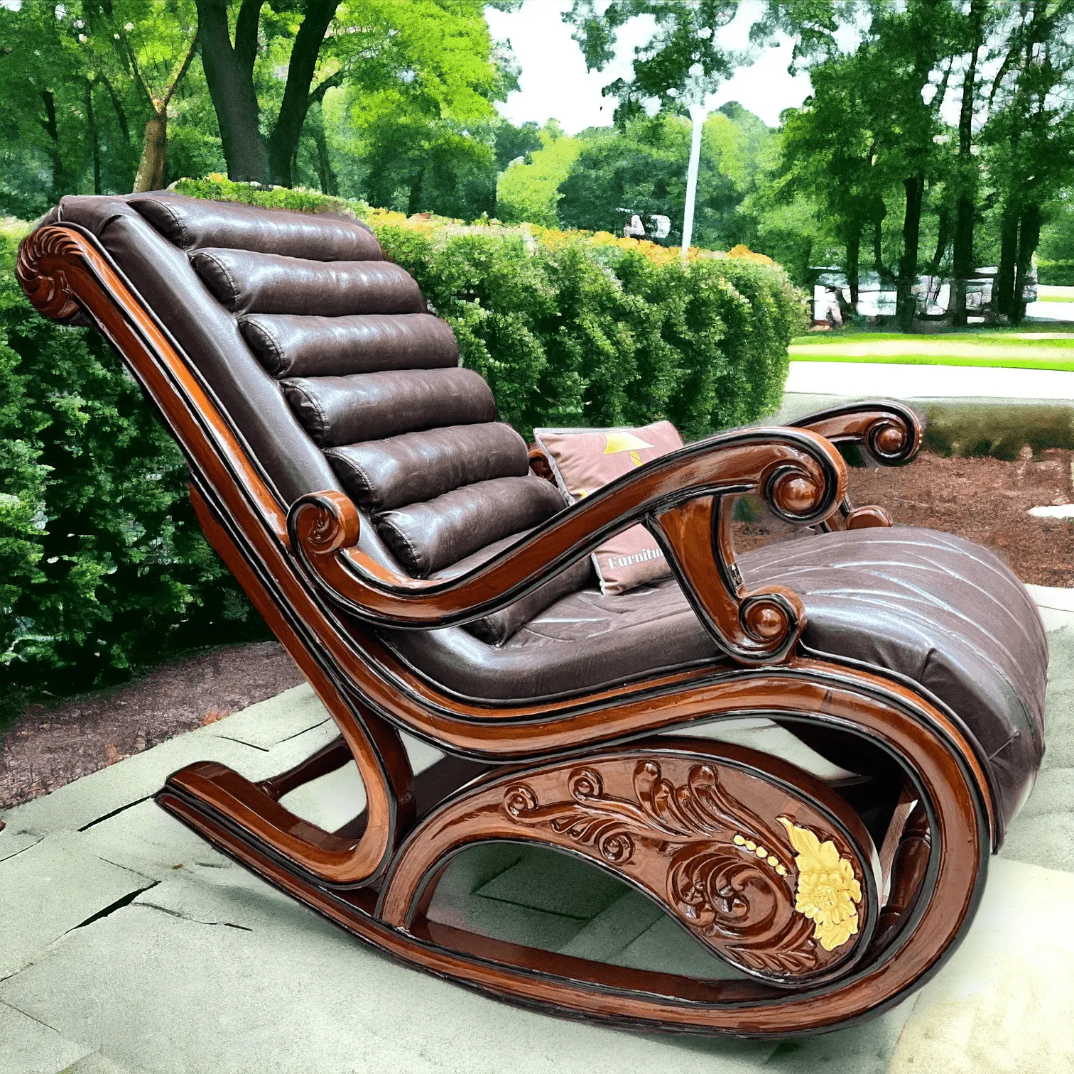Wooden Twist Vintage Hand Carved Teak Wood Antique Rocking Chair