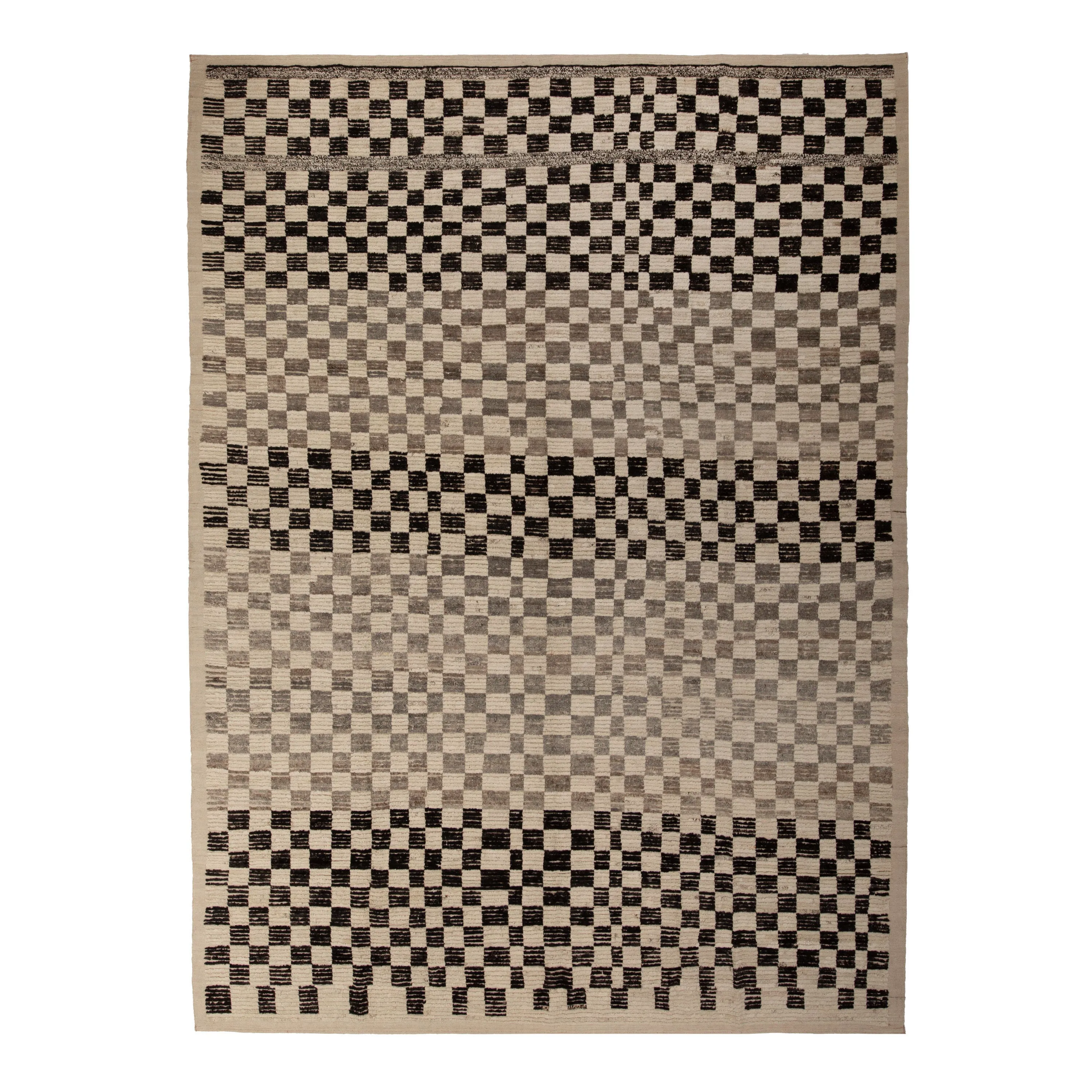 Zameen Multicolored Grid Modern Wool Rug - 10' x 13'10"
